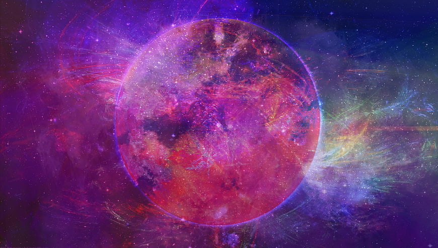 Abstract colorful nebula planet in deep space background