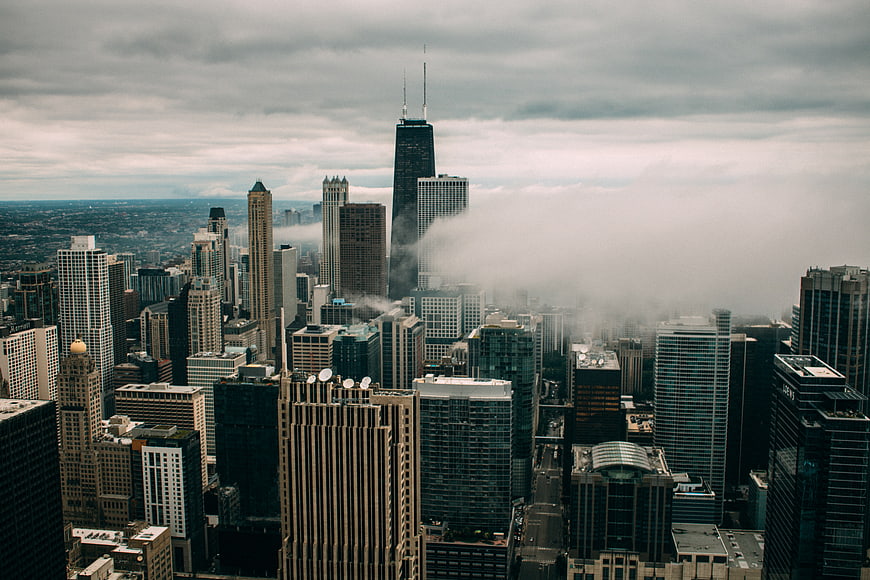 Chicago Skyline with Willis Tower in Foggy Clouds