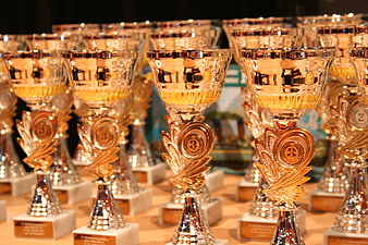 Rows of Golden Crystal Trophies on Display