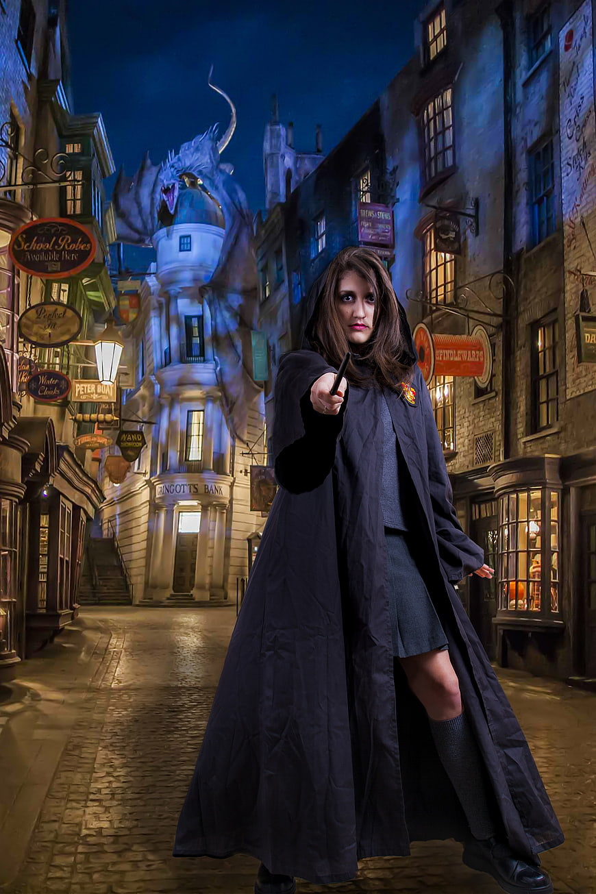 Woman in Wizard Robe at Universal Studios Diagon Alley