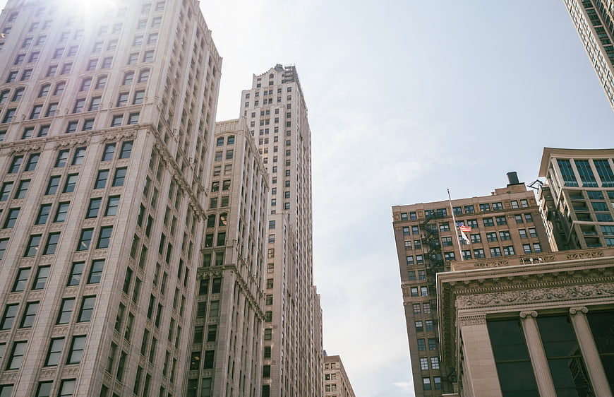 Low Angle View of Chicago Downtown Skyscrapers