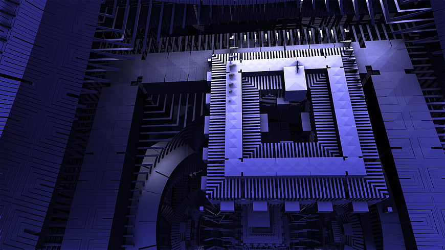 Abstract 3D Render of a Futuristic Quantum Processor Chip