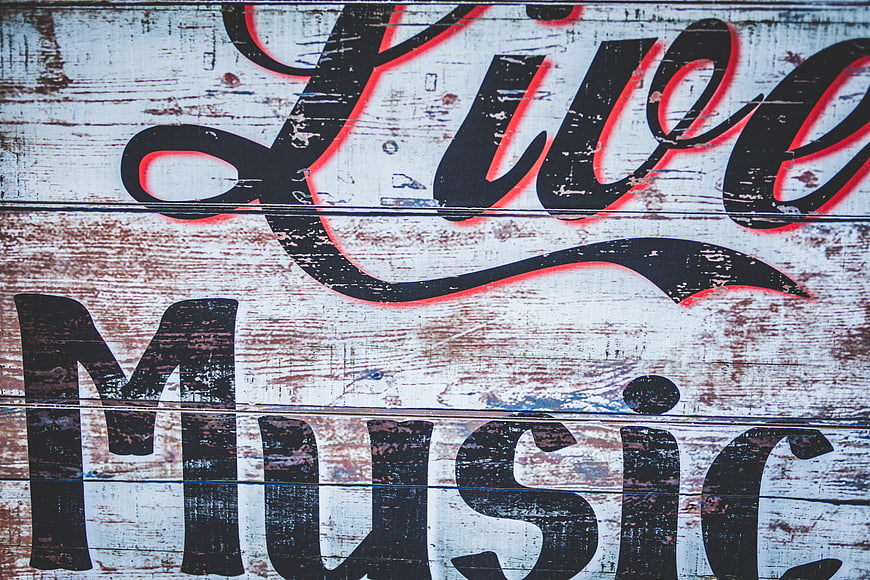 Live Music Typography on Distressed Whitewashed Wood