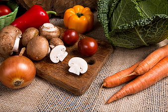 Fresh Vegetables on Wooden Cutting Board