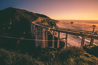Bixby Creek Bridge Sunset Coastal Highway Landscape