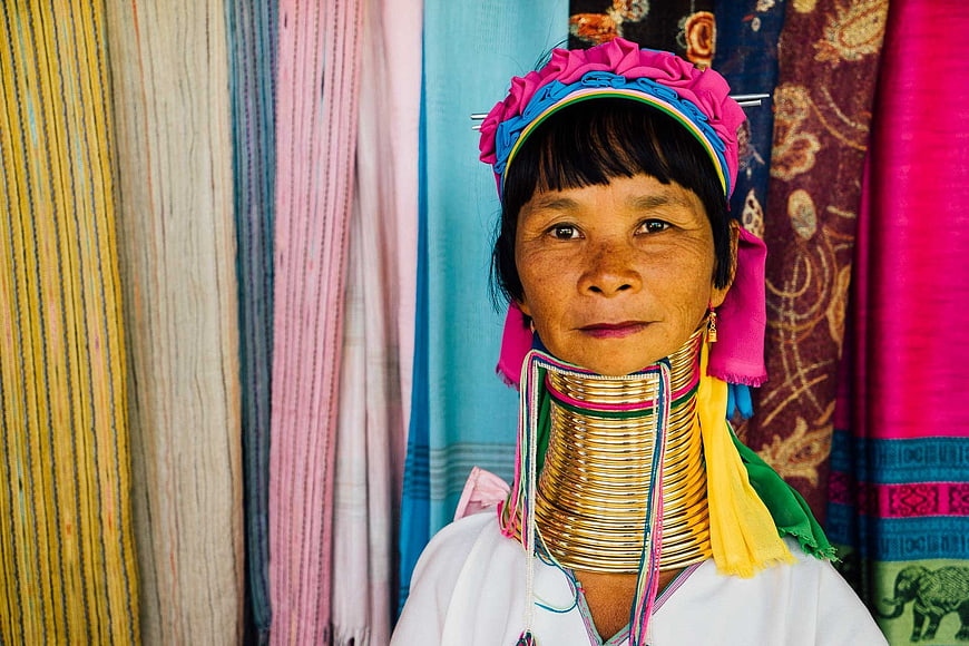 Portrait of Karen Longneck Woman in Traditional Attire