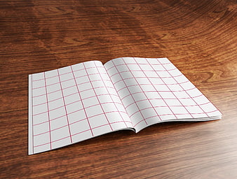 Open Grid Notebook Mockup On Wooden Table