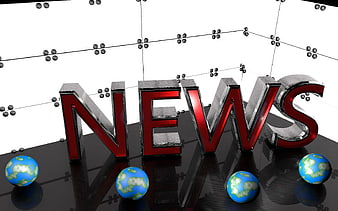 3D News Text with Globes on Black Surface