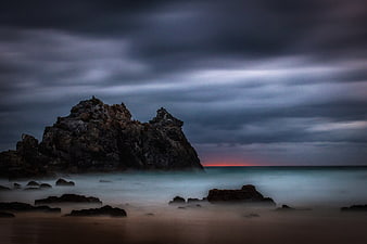 Dramatic Long Exposure Rocky Coastline at Sunset