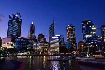 Perth Skyline at Blue Hour with Waterfront Reflections