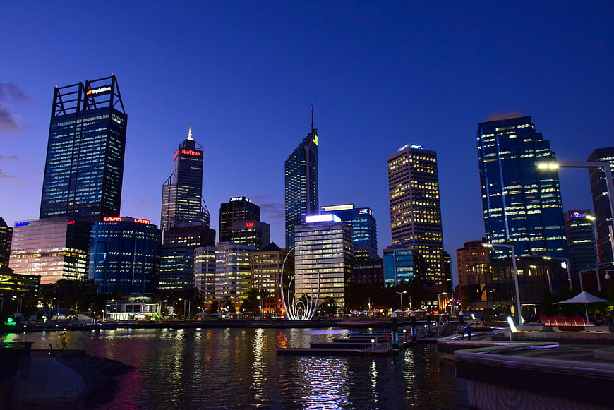 Perth Skyline at Blue Hour with Waterfront Reflections