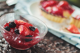 Fresh Strawberry Jam in Glass Bowl with Tart