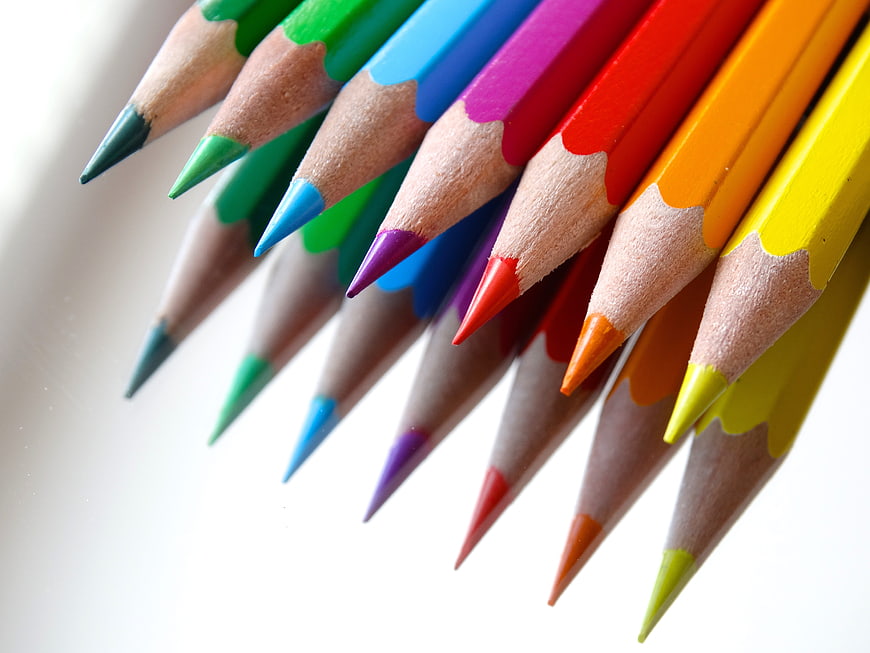 Colorful Colored Pencils Arranged in a Row