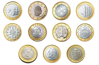 Collection of European 2 Euro Commemorative Coins on White