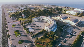 Aerial view of Monterey Bay Aquarium and Cannery Row