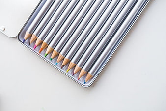Silver Colored Pencils in Metal Tin Box