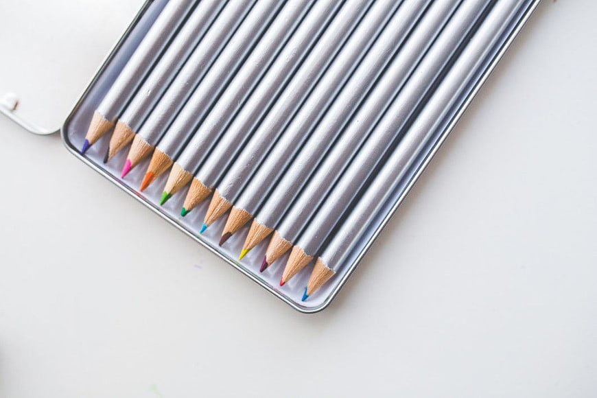 Silver Colored Pencils in Metal Tin Box