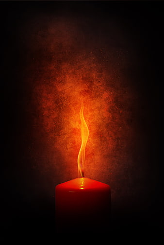 Red Candle with Stylized Flame on Dark Textured Background