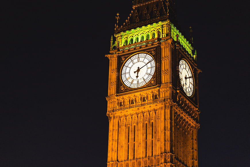 Big Ben Clock Tower Illuminated at Night in London