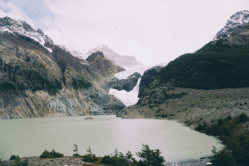 Majestic Glacier Lake Surrounded by Snowy Mountain Peaks