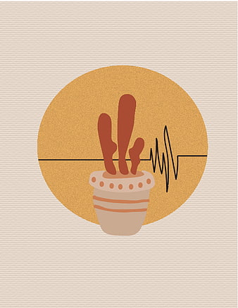 Minimalist Cactus Illustration with Heartbeat Line