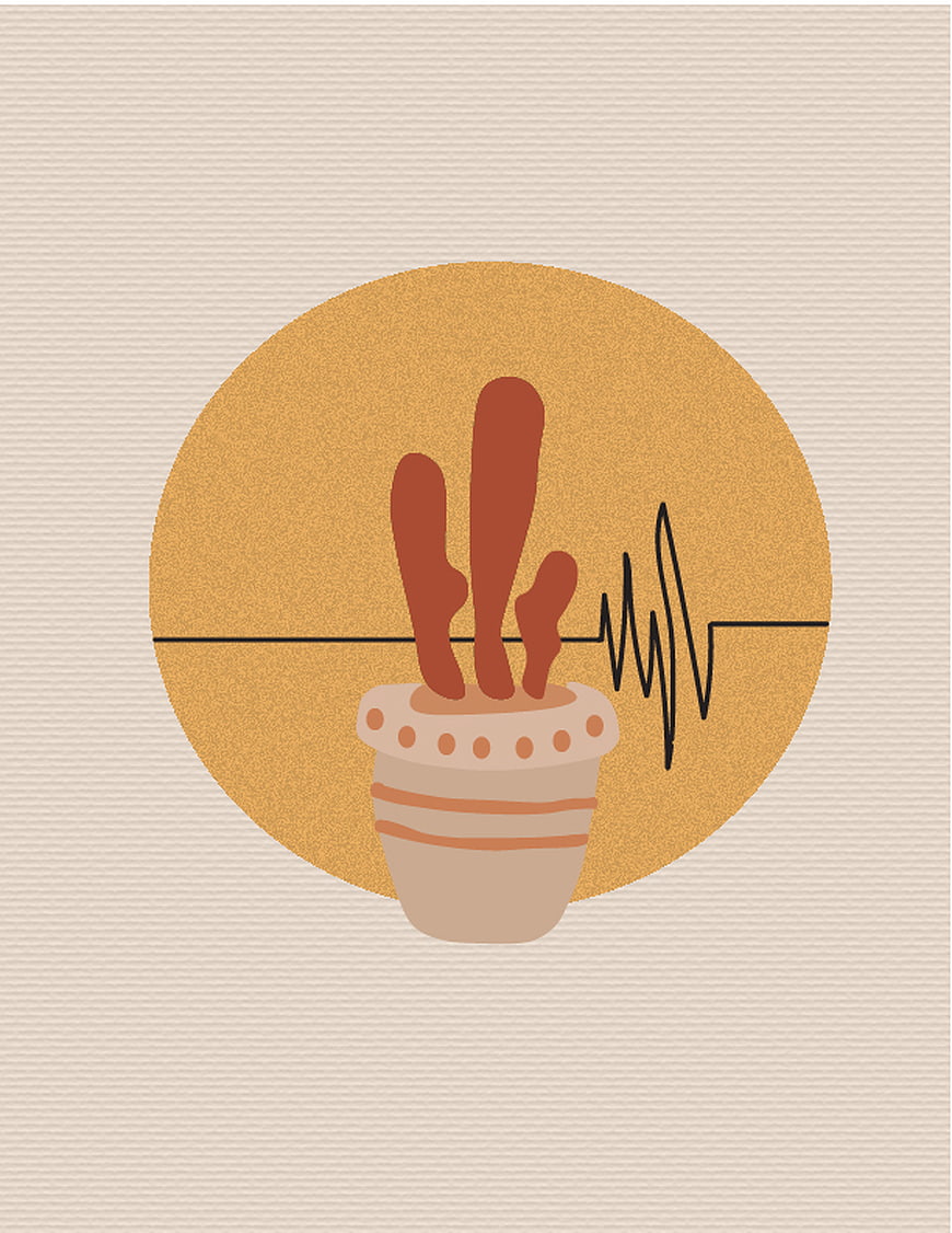Minimalist Cactus Illustration with Heartbeat Line