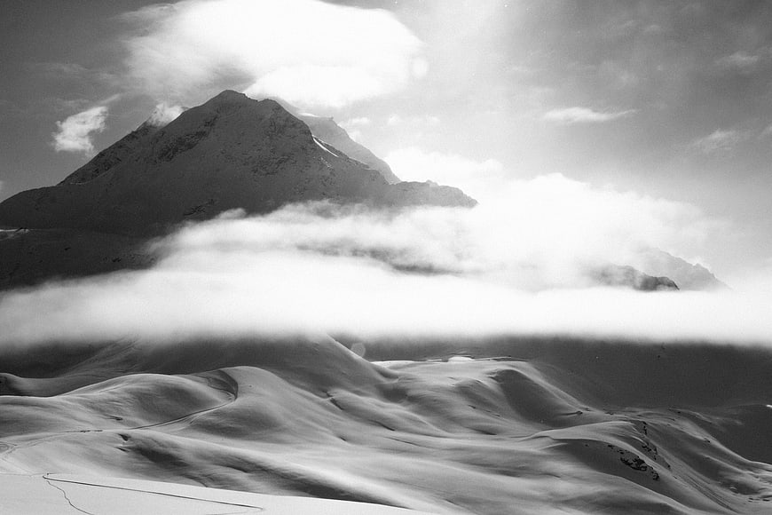Dramatic Black and White Mountain Landscape with Clouds