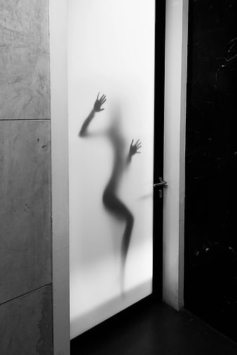 Silhouette of Woman Behind Frosted Glass Door