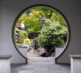 Traditional Chinese Moon Gate Garden View