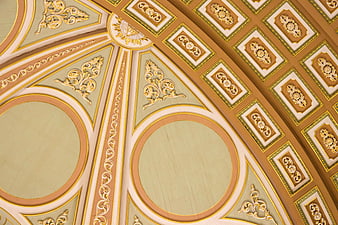 Ornate Baroque Ceiling with Gold and Green Decorative Patterns