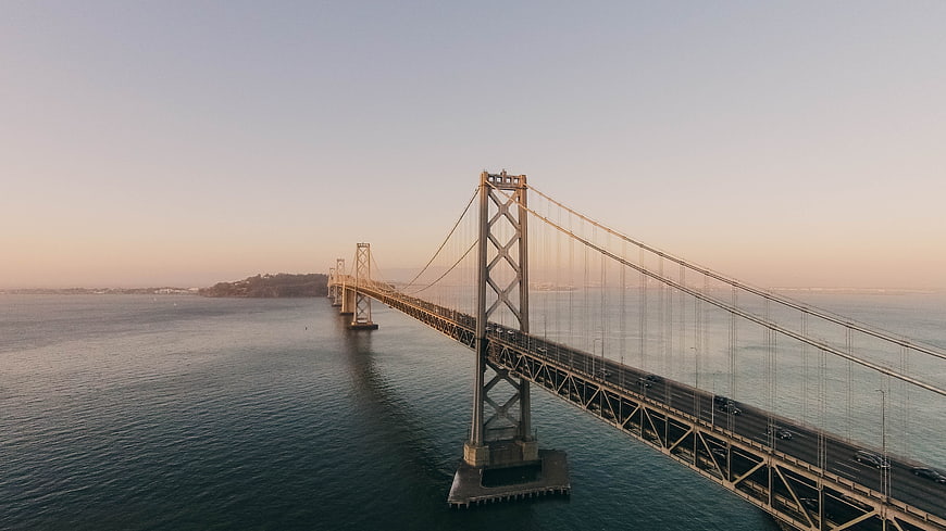 Aerial View of San Francisco Bay Bridge at Sunset