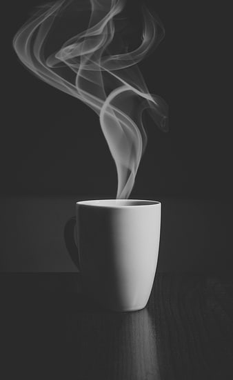 Steaming White Coffee Mug on Dark Background