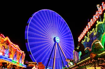 Blue Ferris Wheel at Night Carnival