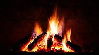 Cozy Fireplace with Burning Logs and Glowing Embers