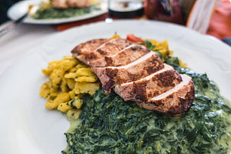 Grilled Chicken Breast with Spinach and Gnocchi