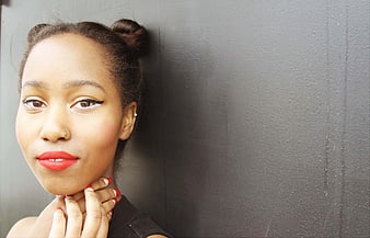 Portrait of Young Black Woman with Red Lipstick and Copyspace