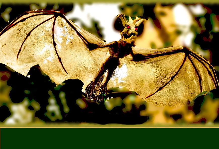 Gruesome Halloween Bat Prop with Glowing Red Eyes