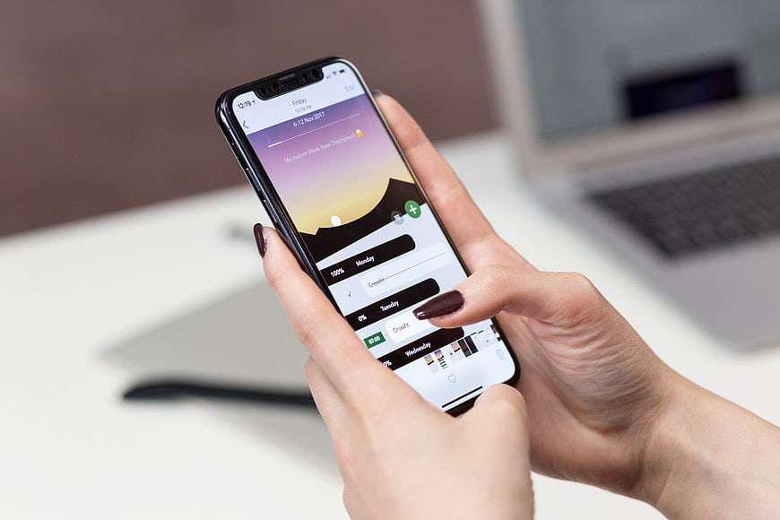 Woman Hands Using Smartphone App Interface