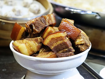 Braised Pork Belly in White Bowl
