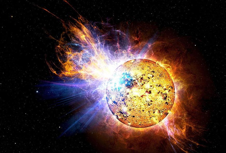 Dramatic Solar Flare Eruption on Star Surface in Space