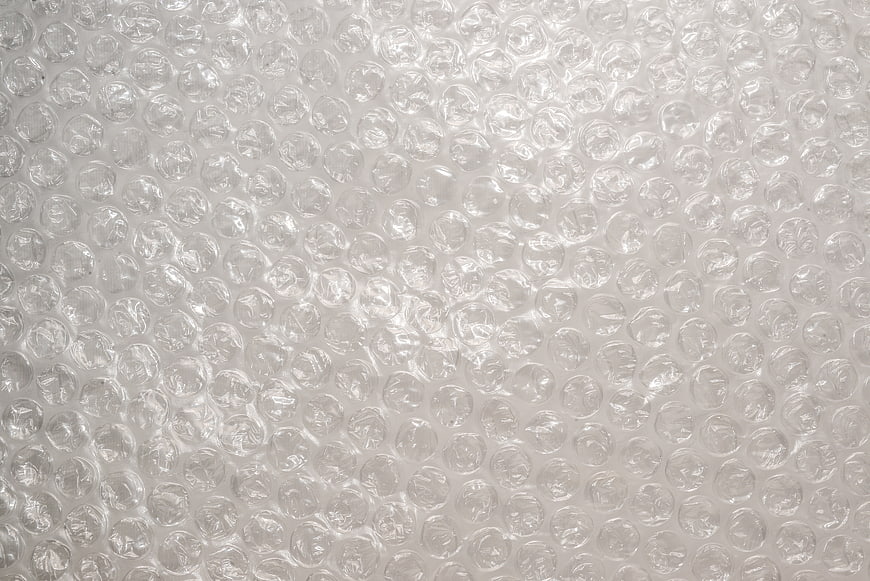 Close-up texture of clear bubble wrap packaging material
