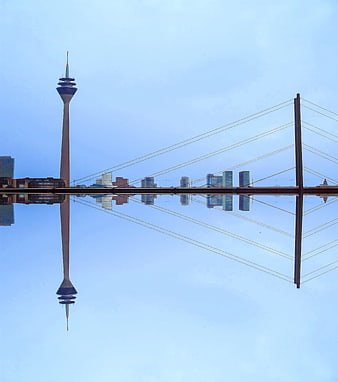 Rotated View of Calgary Tower and Peace Bridge Skyline