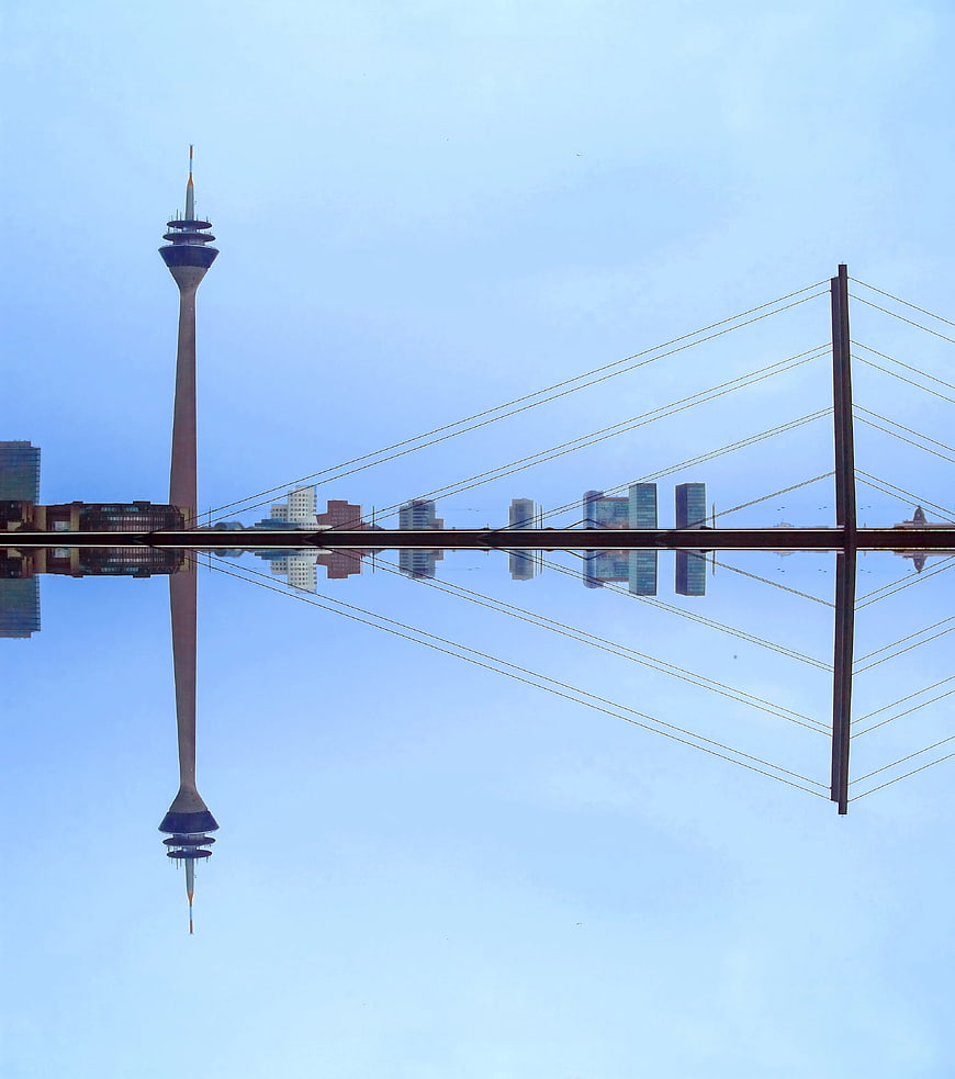 Rotated View of Calgary Tower and Peace Bridge Skyline