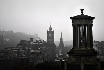 Foggy Edinburgh Skyline with Calton Hill Monument