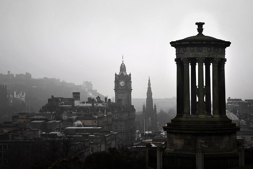 Foggy Edinburgh Skyline with Calton Hill Monument
