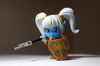 Blue Skinned Chibi Anime Figurine Holding Shield And Staff