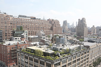Aerial View of New York City Rooftops and Skyscrapers