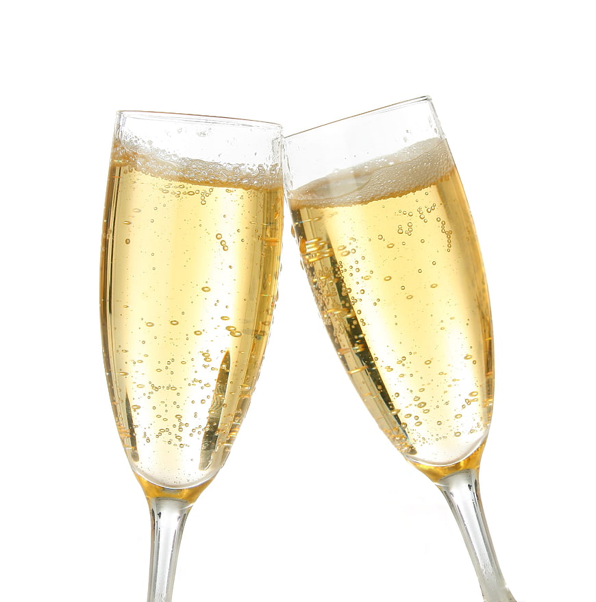 Two Champagne Glasses Toasting on White Background