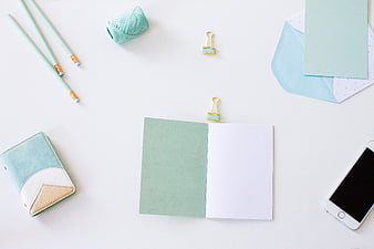 Mint Green Stationery Flat Lay with Notebook and Smartphone