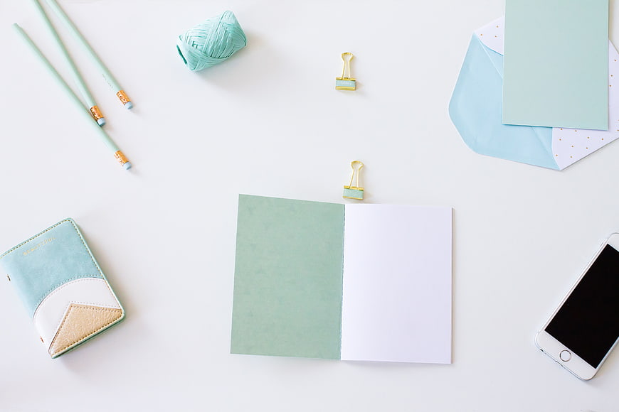 Mint Green Stationery Flat Lay with Notebook and Smartphone